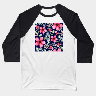 Pink Flowers | Watercolor | Pattern | Blue Baseball T-Shirt